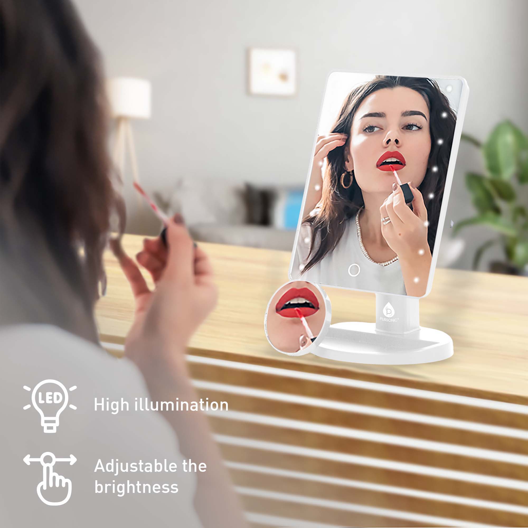 Pursonic Glow & Go Beauty Bundle with LED Vanity Mirror, Facial Steamer & 5-Piece Brush Set
