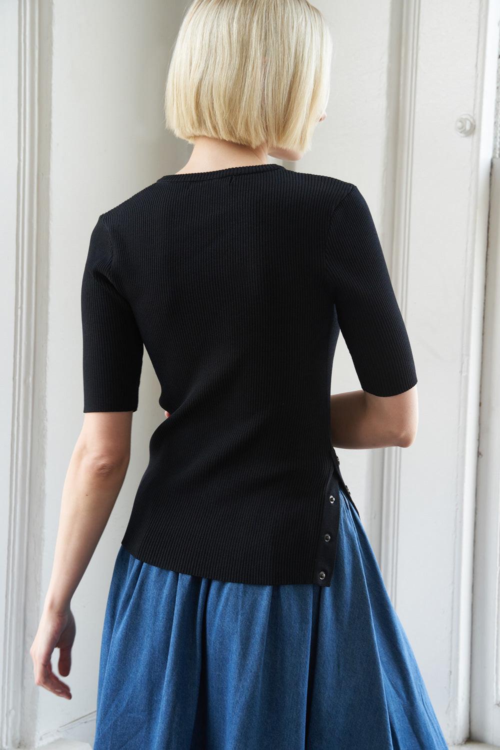 Ribbed Knit Sweater Top with Muscle Sleeves and Snap Hem - Image 5