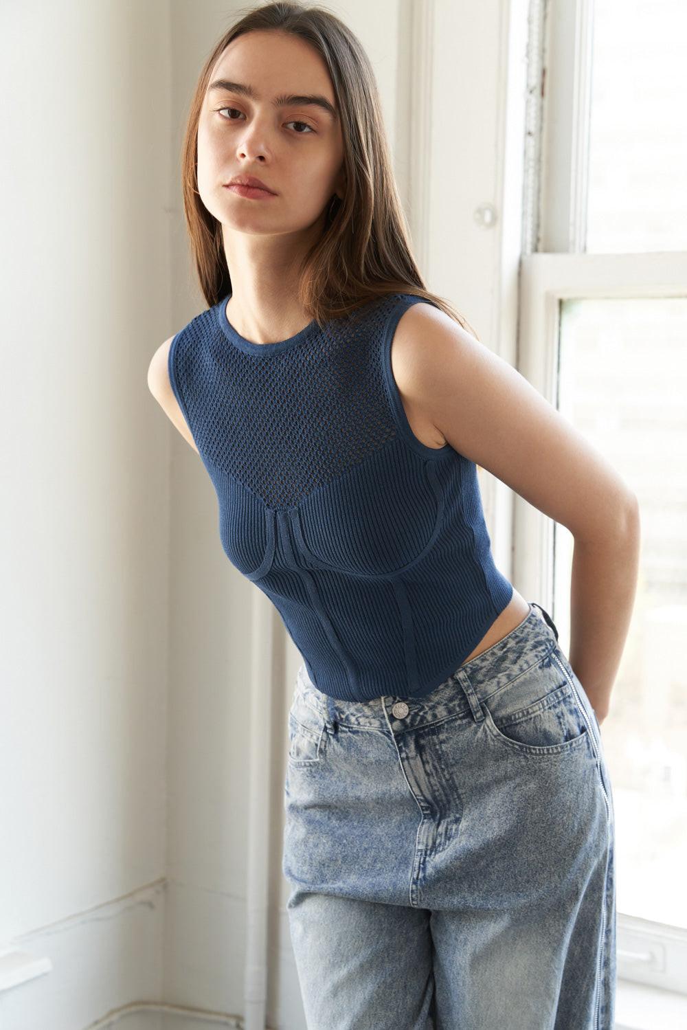 Ribbed Knit Corset Style Crop Top