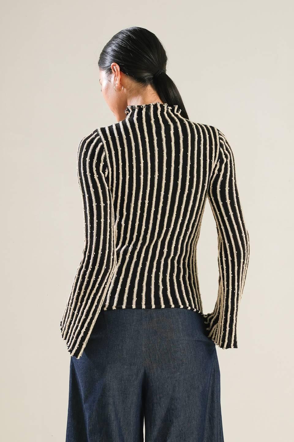 Striped Knit Mock Neck Long Sleeve Top - Image 9