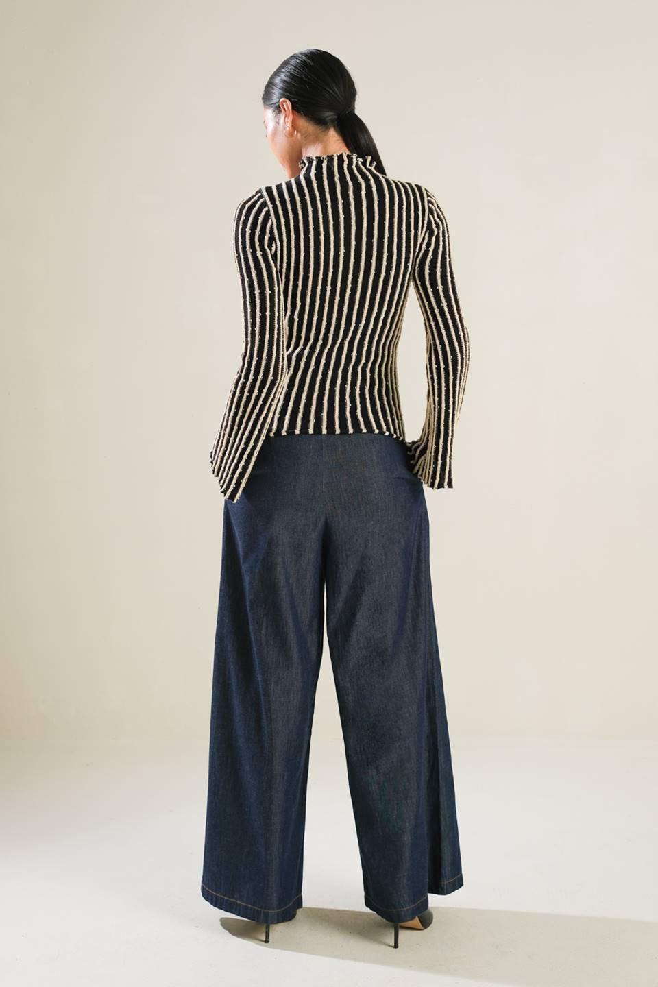 Striped Knit Mock Neck Long Sleeve Top - Image 12