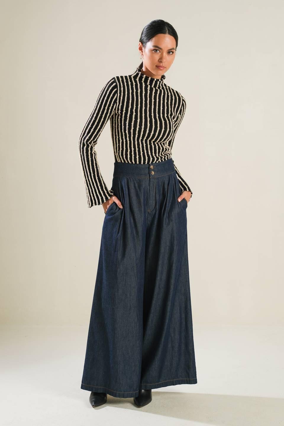 Striped Knit Mock Neck Long Sleeve Top - Image 13