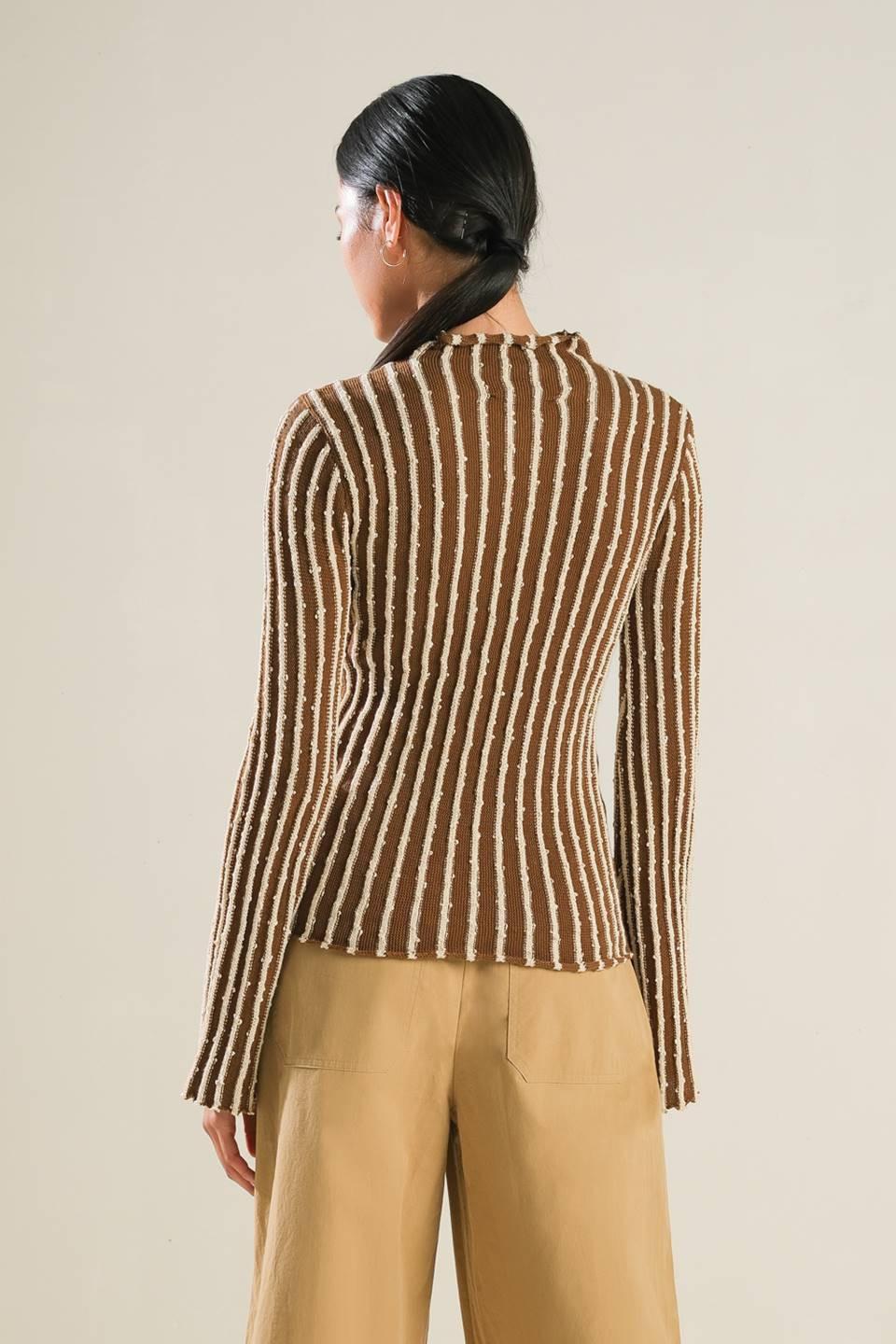 Striped Knit Mock Neck Long Sleeve Top - Image 4