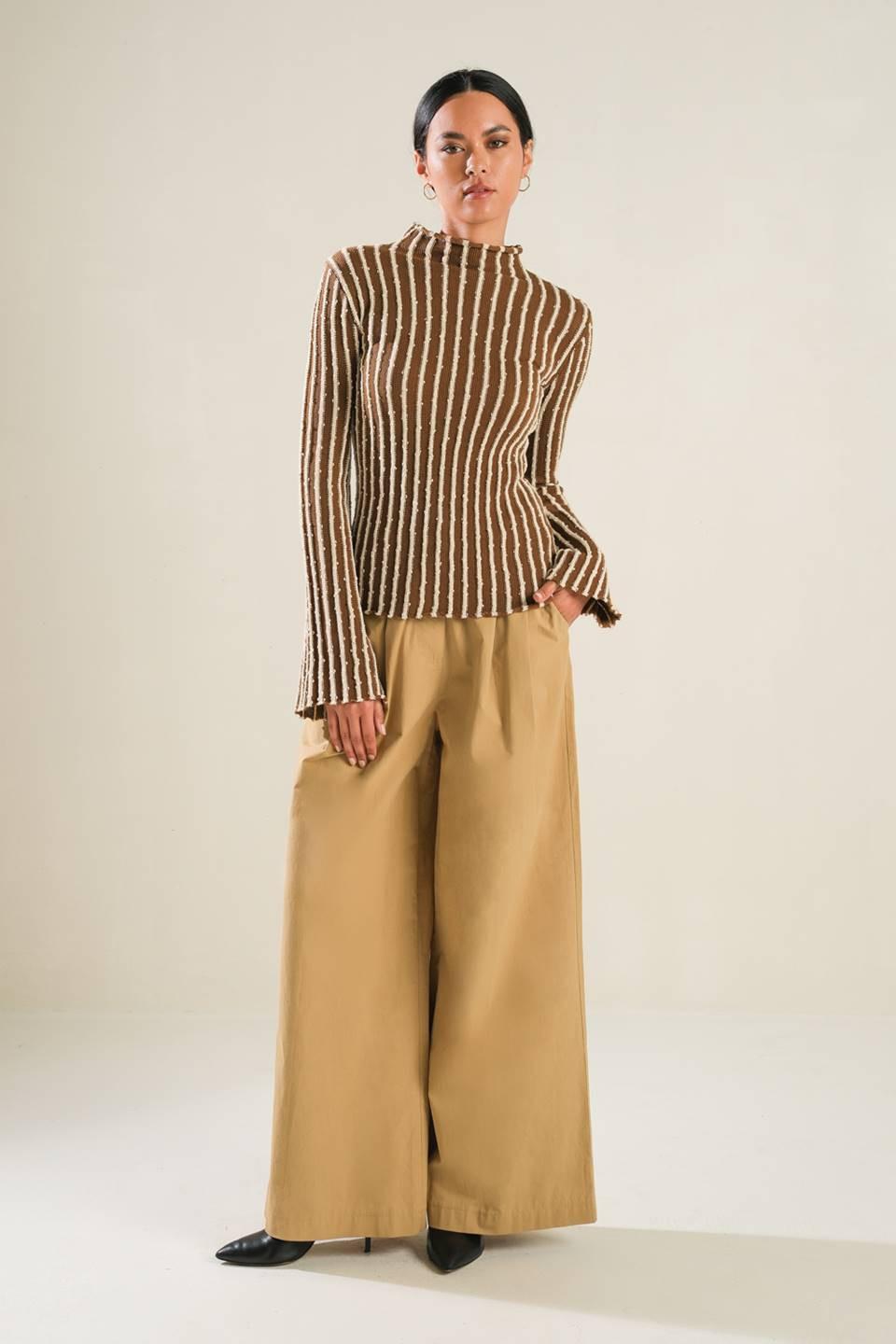 Striped Knit Mock Neck Long Sleeve Top - Image 6