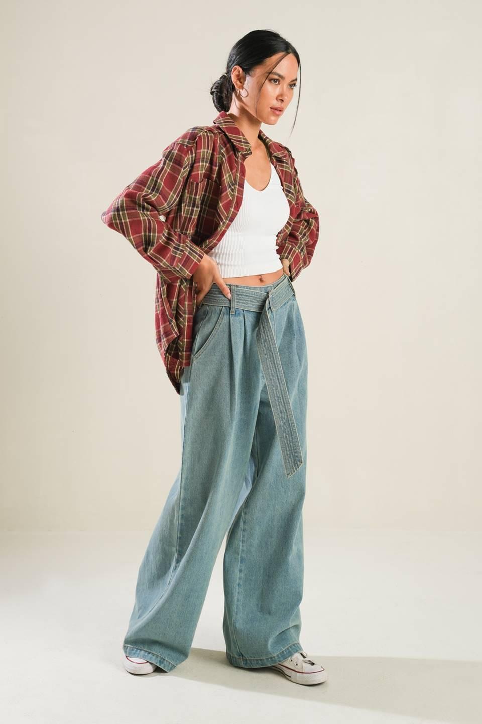 Timeless Charm Plaid Button-Down Woven Long Sleeve Top - Image 4