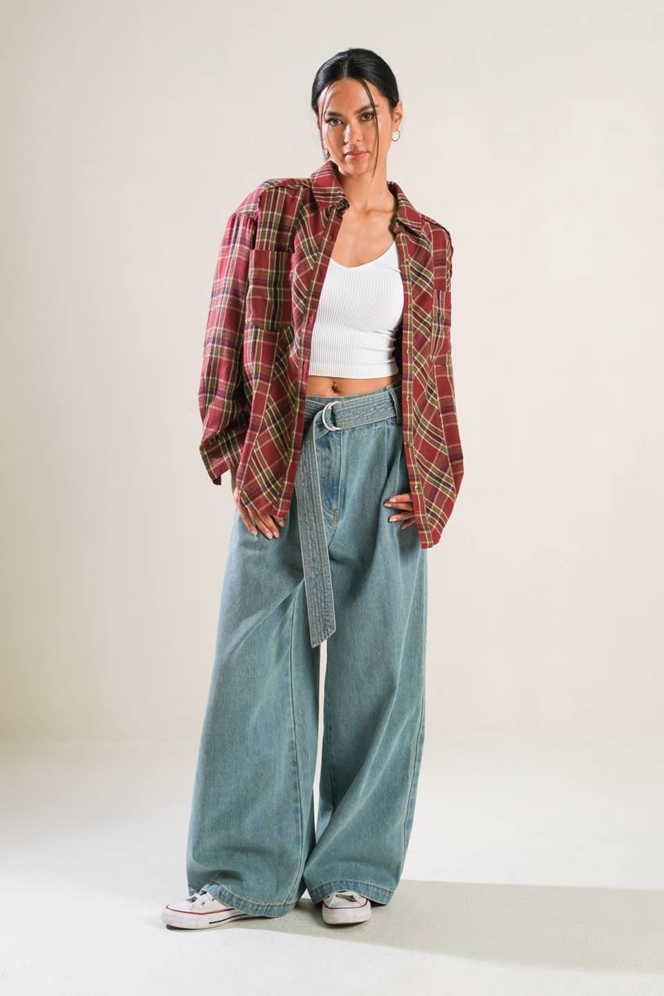 Timeless Charm Plaid Button-Down Woven Long Sleeve Top - Image 5