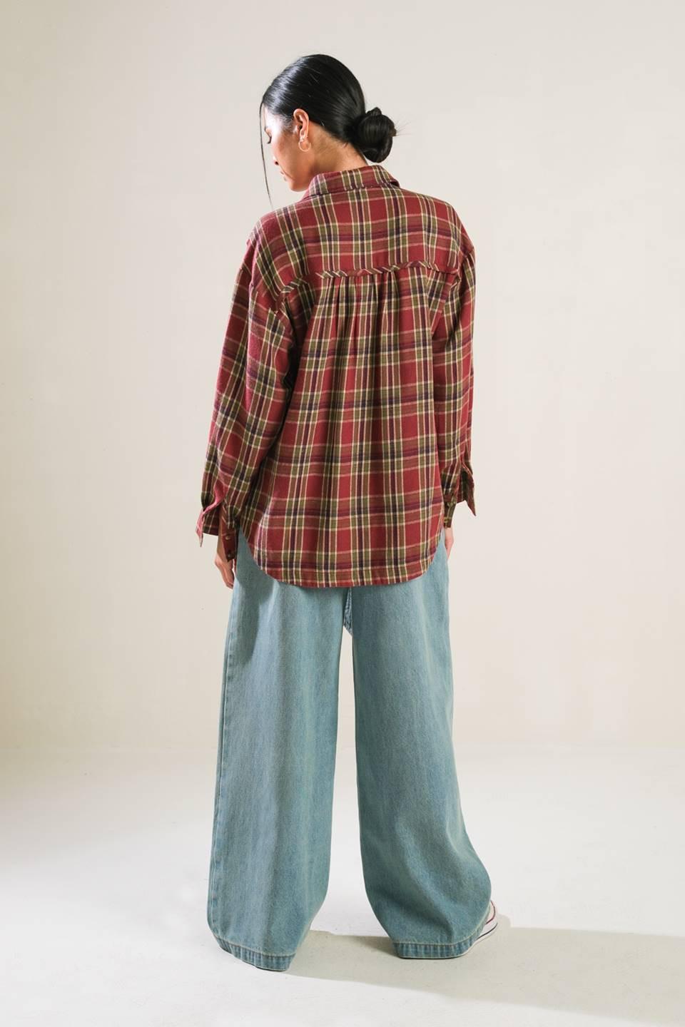 Timeless Charm Plaid Button-Down Woven Long Sleeve Top - Image 6