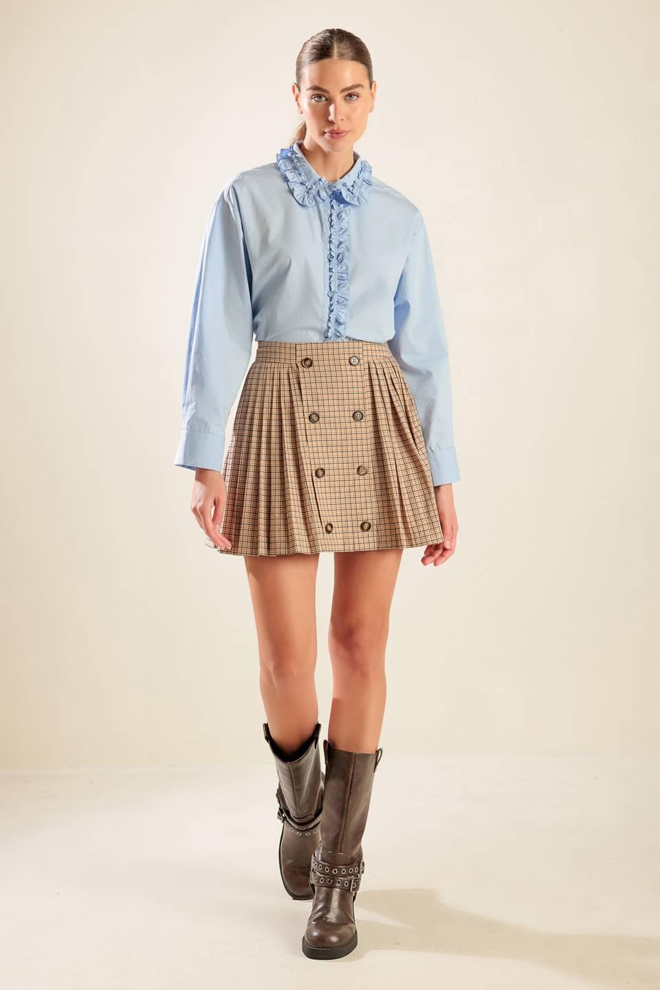 Light Blue Ruffled Collar Button Down Woven Top - Image 5