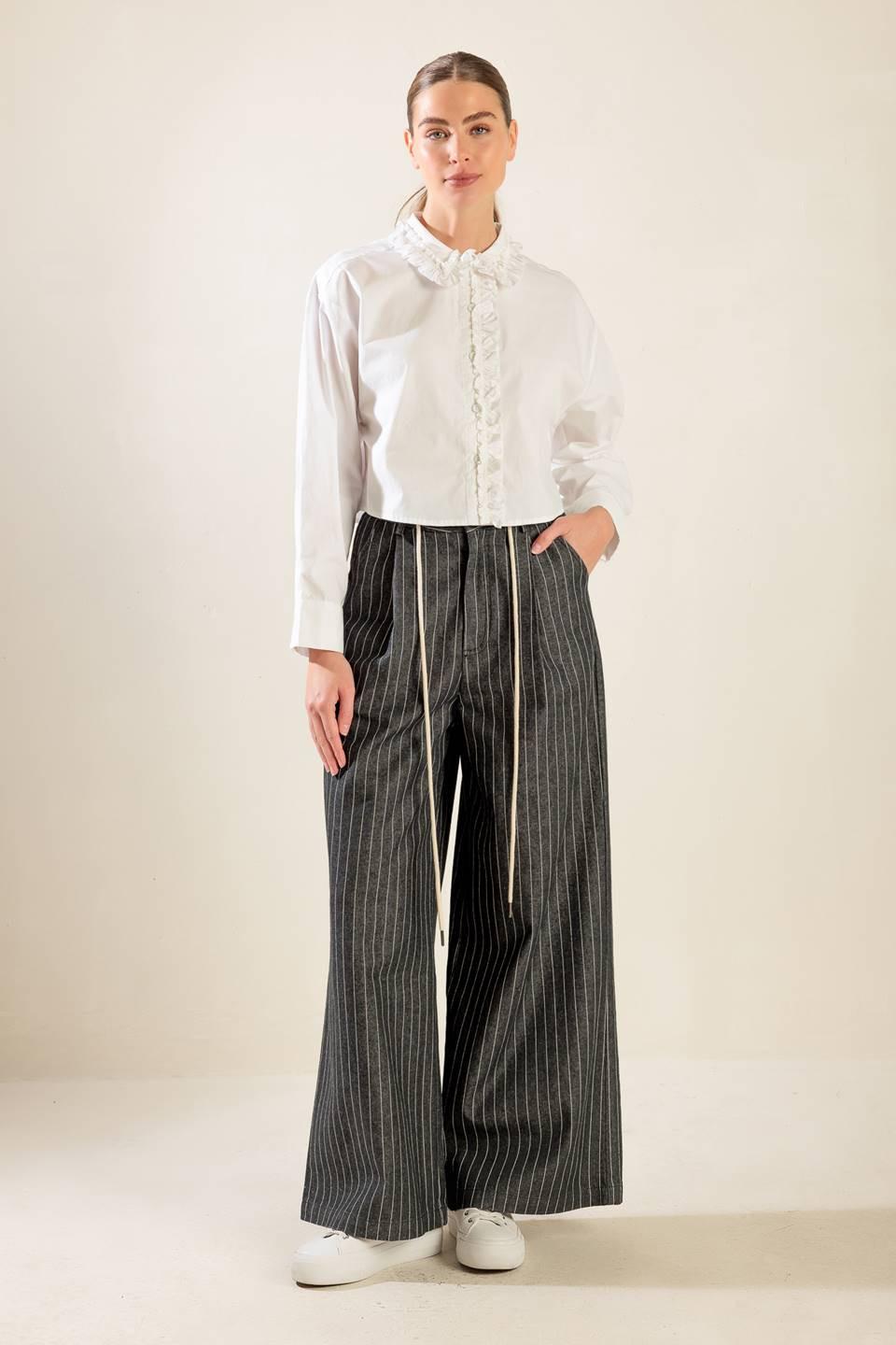 Light Blue Ruffled Collar Button Down Woven Top - Image 13