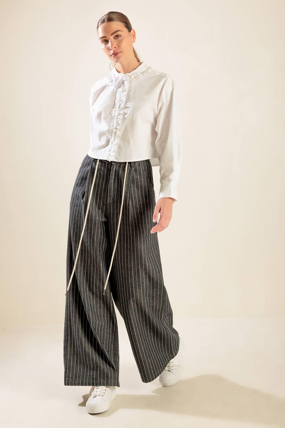 Light Blue Ruffled Collar Button Down Woven Top - Image 14