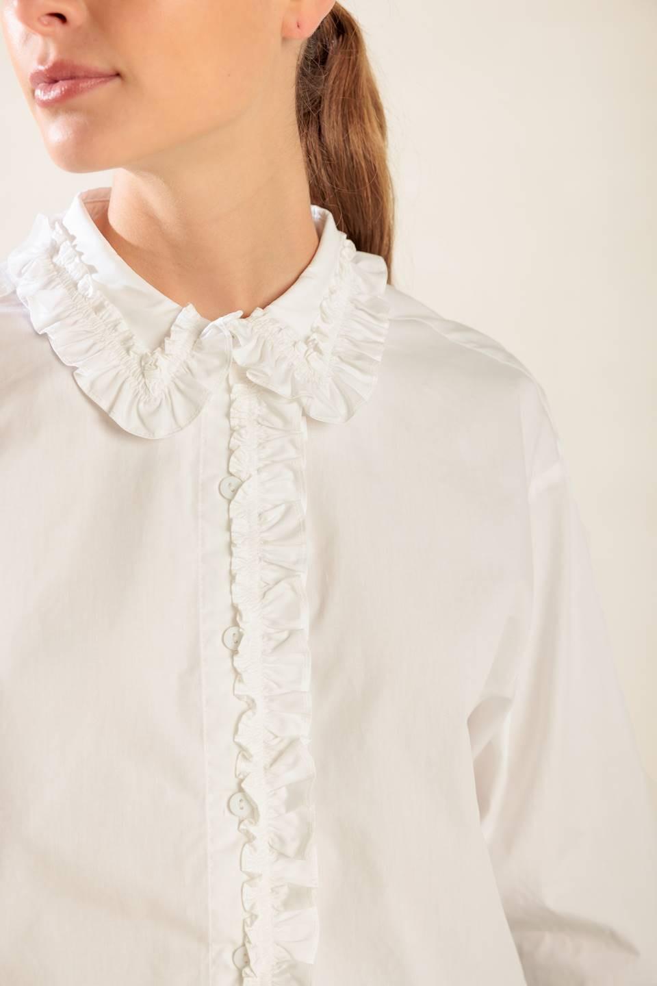 Light Blue Ruffled Collar Button Down Woven Top - Image 11