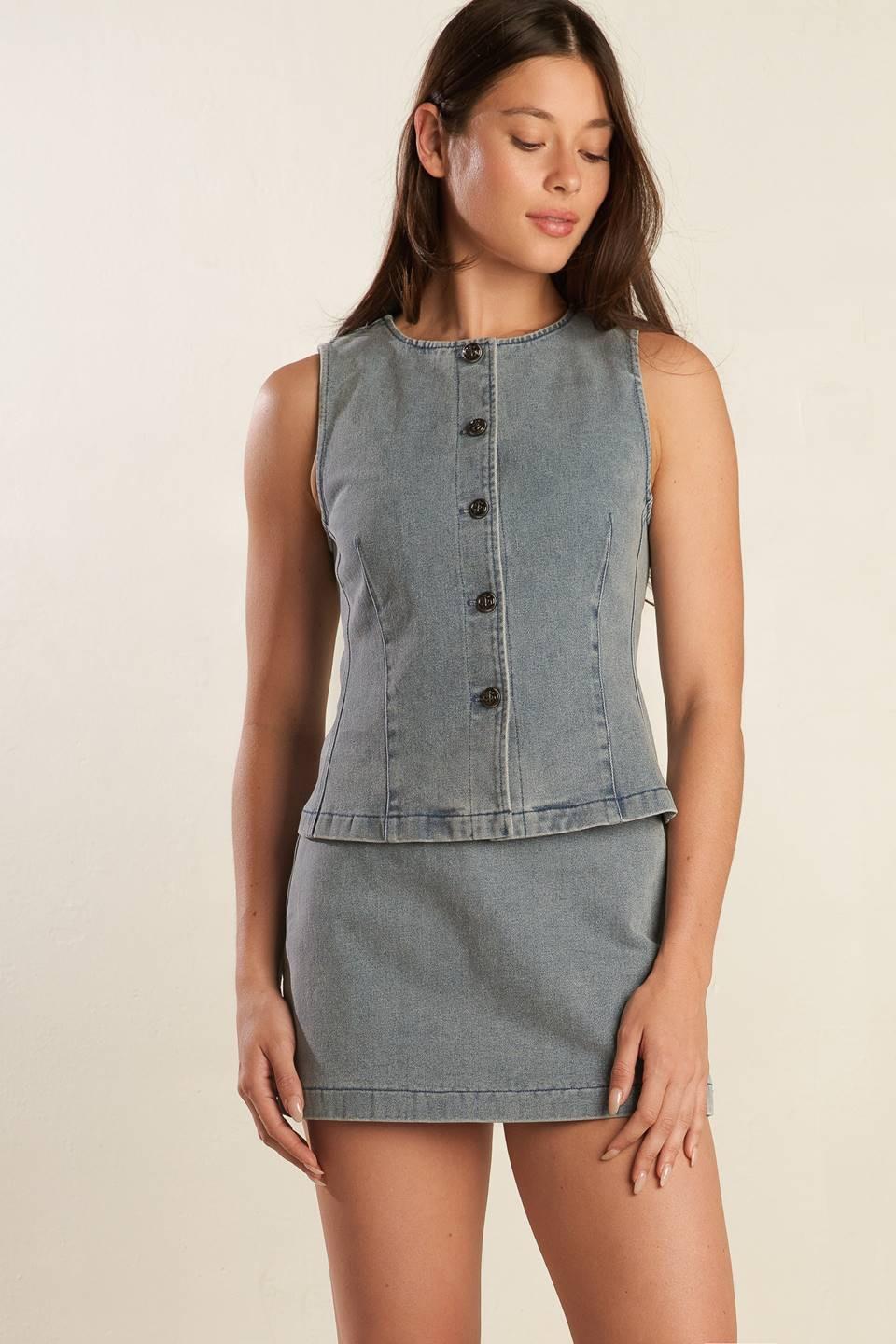 Daisy Date Washed Denim Button Down Vest - Image 3
