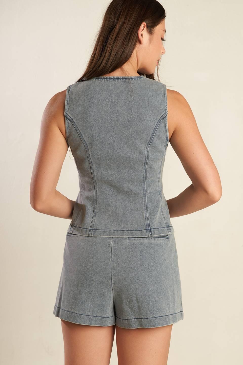 Daisy Date Washed Denim Button Down Vest - Image 2