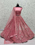 Pink Bridal Net lehenga with mirror and diamond embroidery