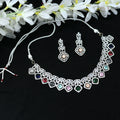 Multi-color American Diamond choker necklace set with silver-plated finish for festive wear