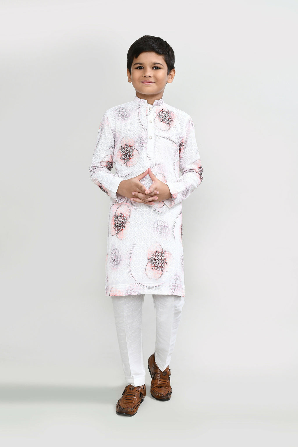Sequinned Cotton White Kurta Set with Straight Fit Pants