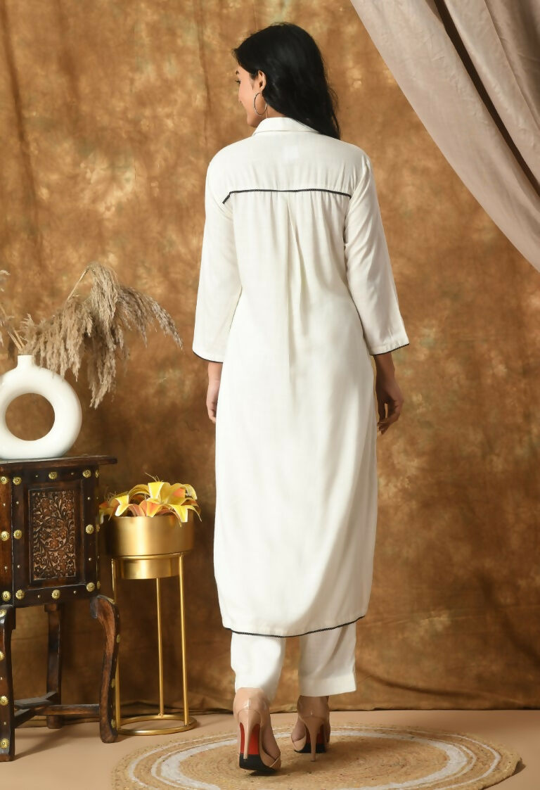 Women's White Cotton Rayon Kurta Set - Daily Wear Ethnic Suit