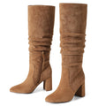 Eteridrey Knee High Boots Womens Chunky Heels Side Zipper Slouchy Boots Comfortable Faux Suede Riding Mid Calf Boots Brown Boots Winter Warm Boots