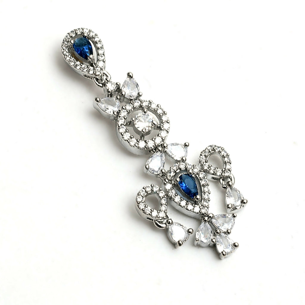 Silver-Plated American Diamond Blue Choker Necklace Set