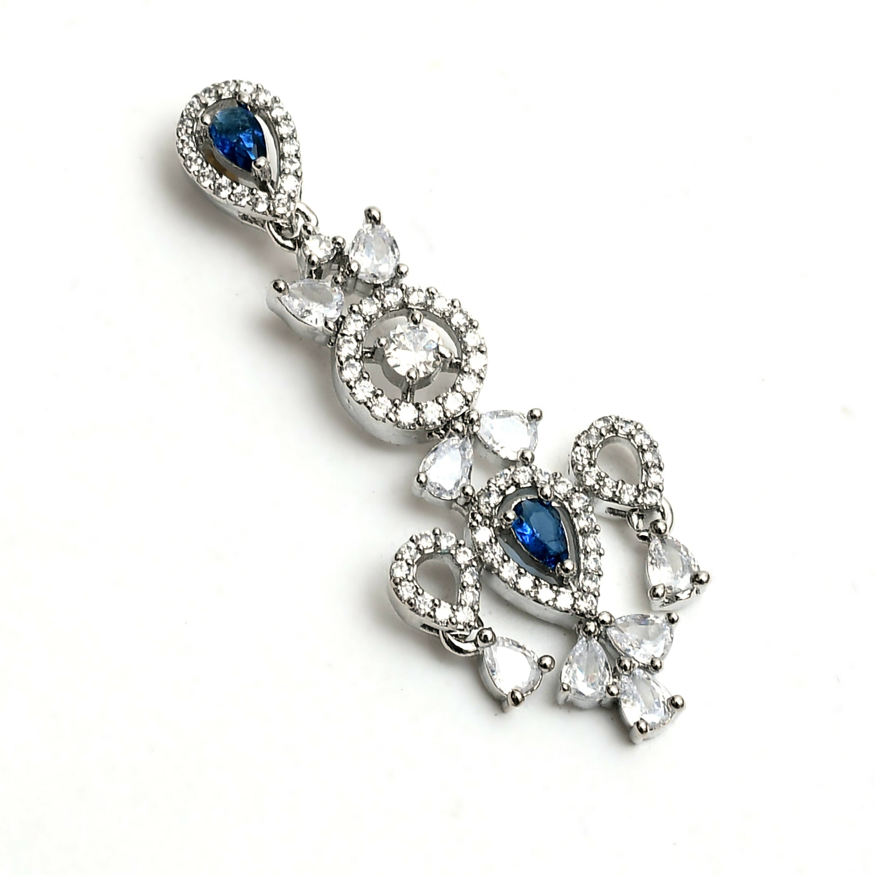 Silver-Plated American Diamond Blue Choker Necklace Set