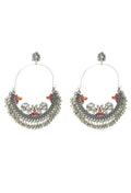 Silver tone Peacock Chandbali earrings with pink and orange accents for ethnic styling