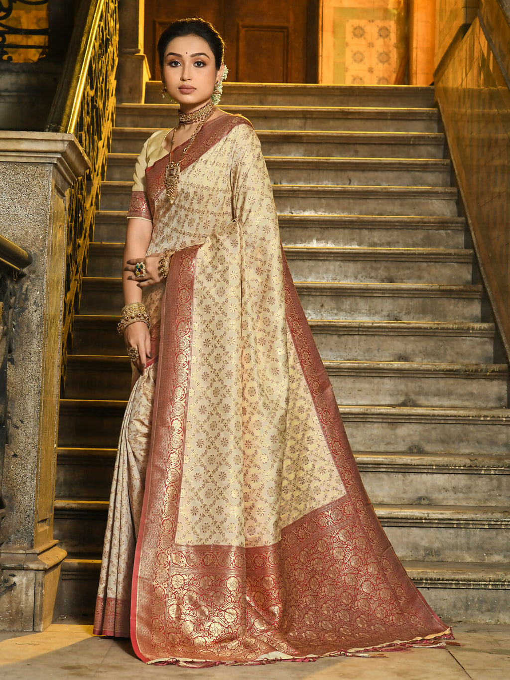 Rajvastra Maroon Banarasi Silk Saree for Traditional Events