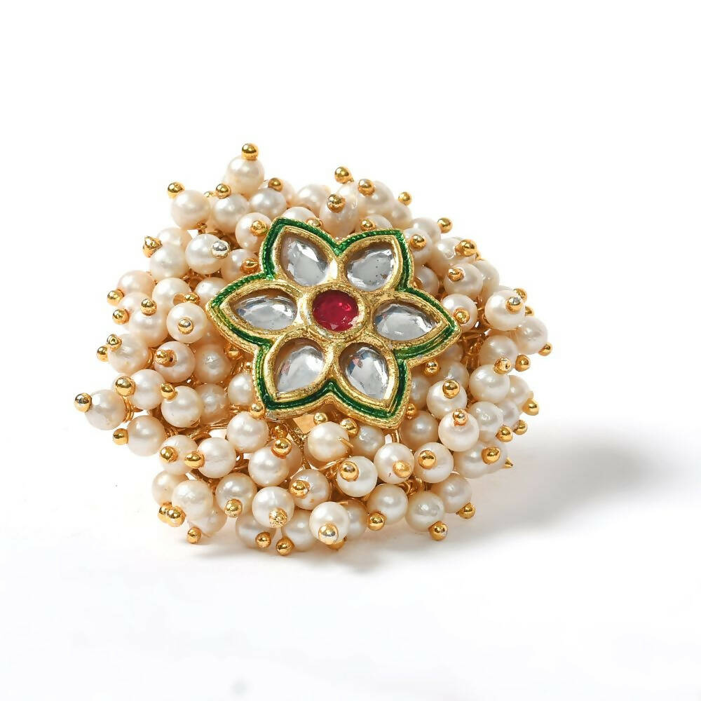 Joharkamal Gold-Polished Ring with Pearl Embellishments