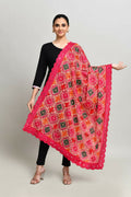Multi color cotton Phulkari dupatta with detailed traditional embroidery work