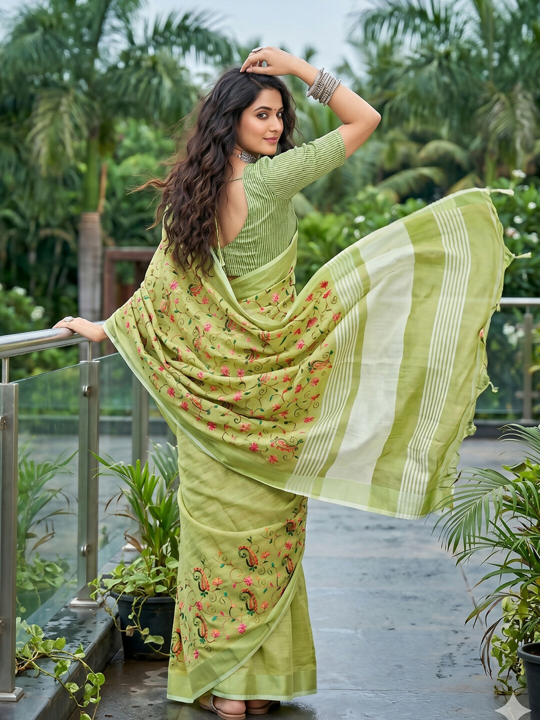 Yellow Green Linen Saree for Everyday Sophistication
