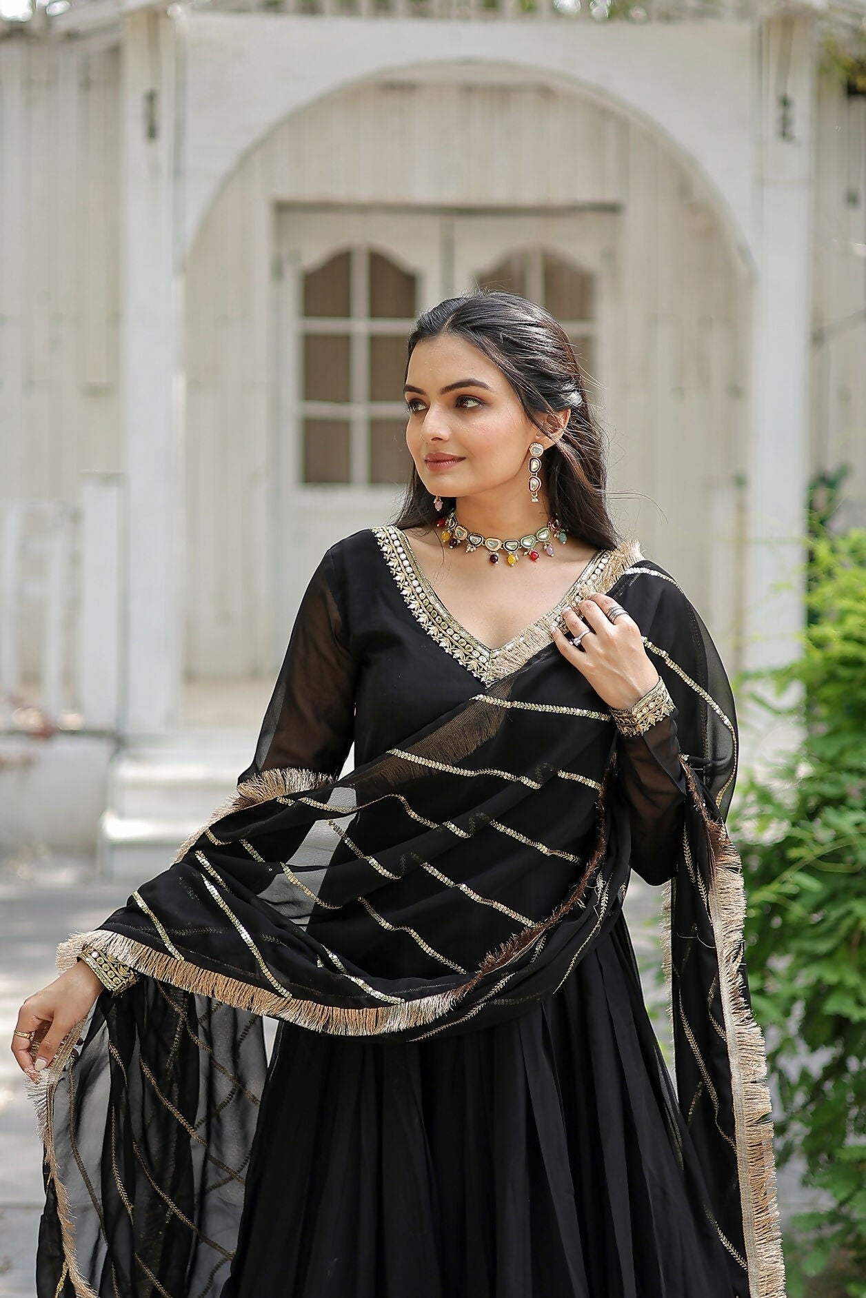 Black Georgette Kurta Set with Intricate Sequence Embroidery