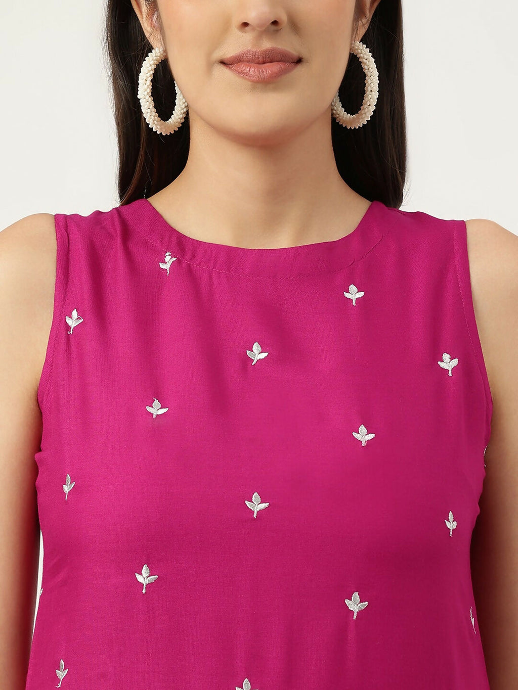 Pink Straight Kurta and Bottom Set with Intricate Embroidery