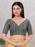 Women's grey cotton blend stitched saree blouse front view
