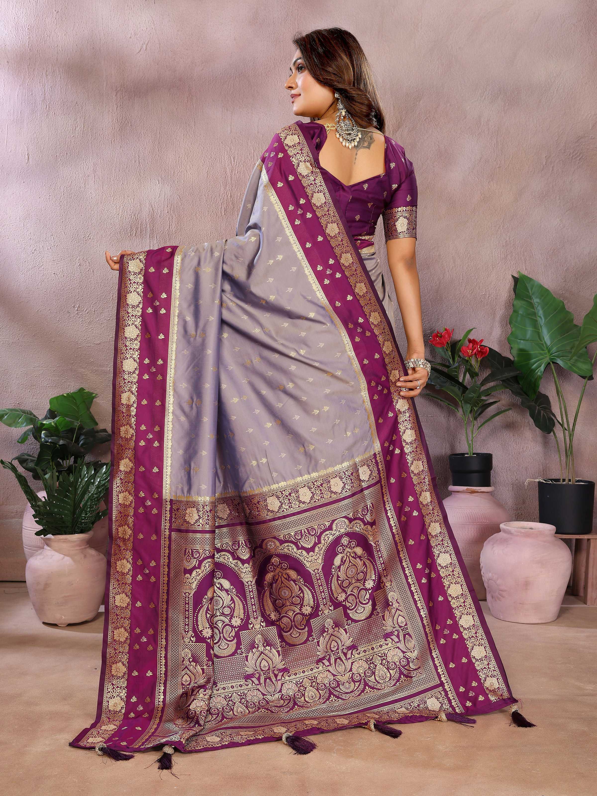 Grey Kalamkari Silk Saree with Zari Woven Detail