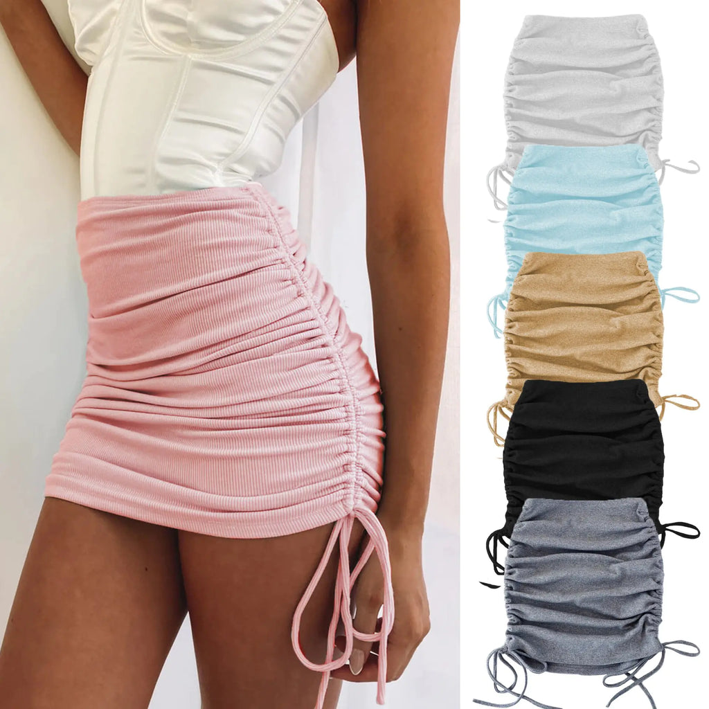 Women's Stretchy Ruched Mini Skirt with Adjustable Drawstrings - Image 15