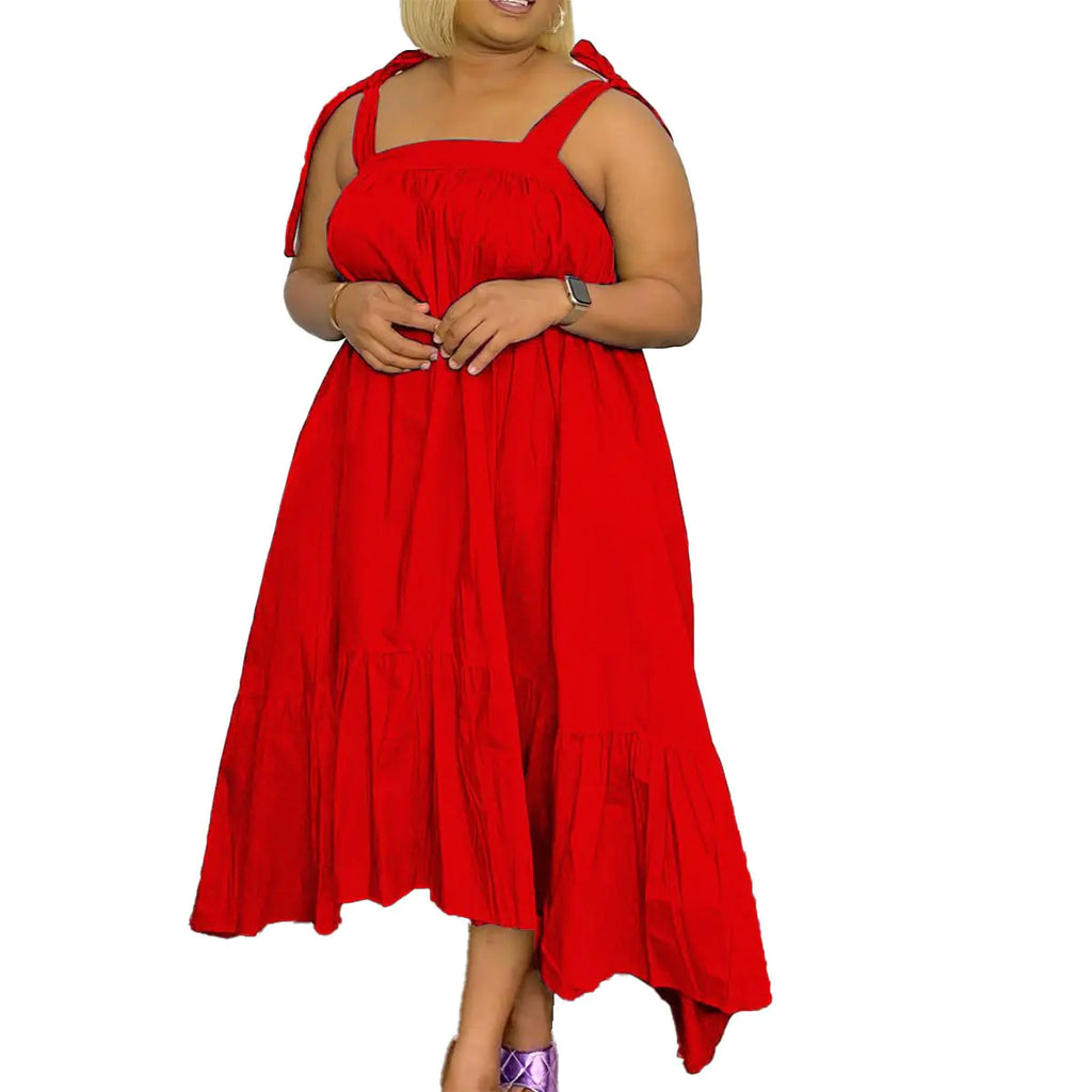 Women's Solid Color Sleeveless Tie-Strap Tiered Midi Dress - Image 4