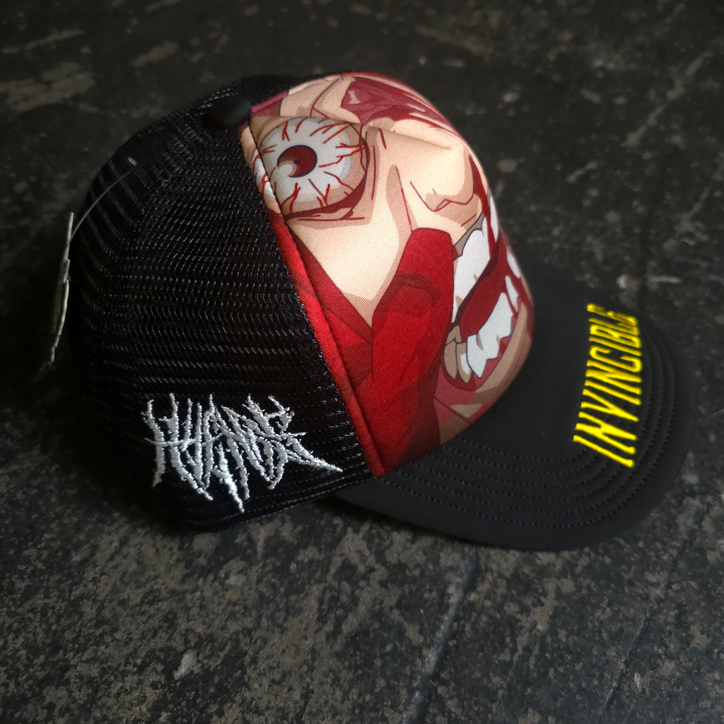 Invincible Face Smasher Graphic Trucker Hat in Black - Image 2