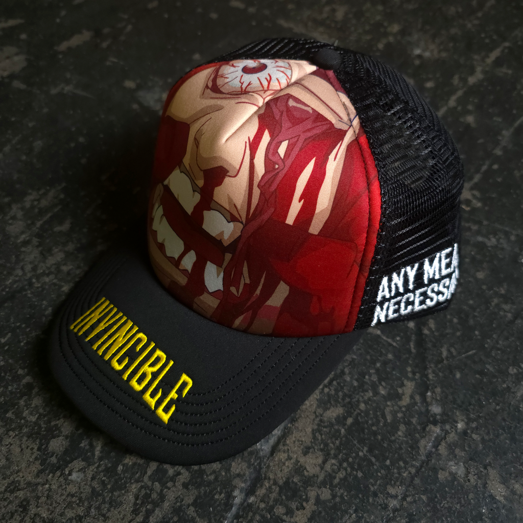 Invincible Face Smasher Graphic Trucker Hat in Black - Image 5