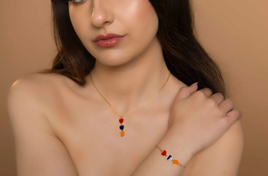 Hearts of Armenia Bracelet – 18K Gold, Armenian Flag Colors