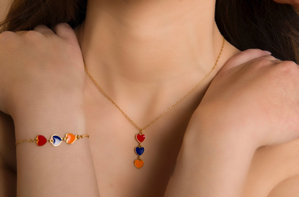 Hearts of Armenia Bracelet – 18K Gold, Armenian Flag Colors