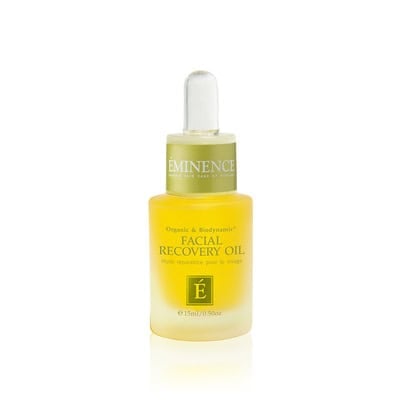Eminence Facial Recovery Oil glass bottle with green and yellow branding