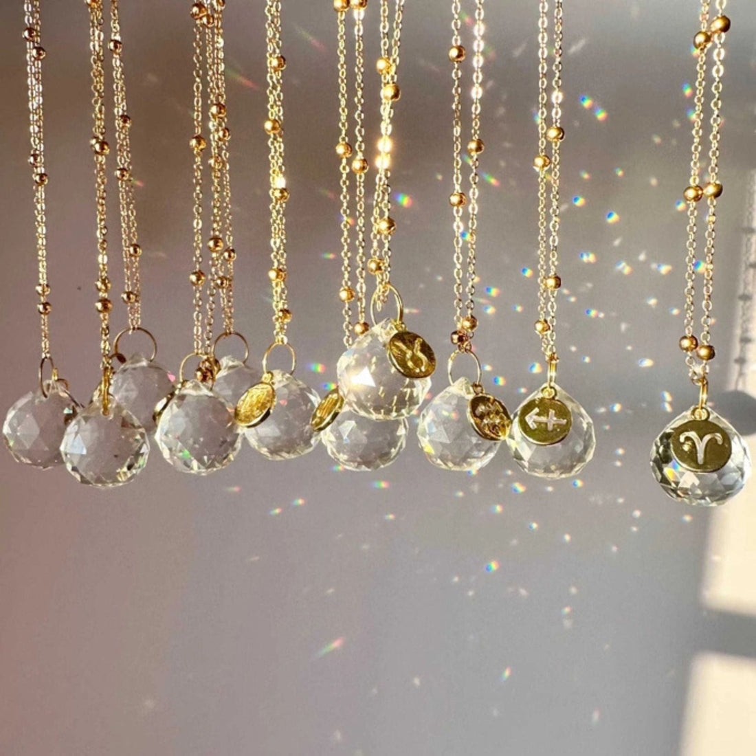 Zodiac Car Suncatcher Mirror Charm - Gold-Plated Crystal Pendant