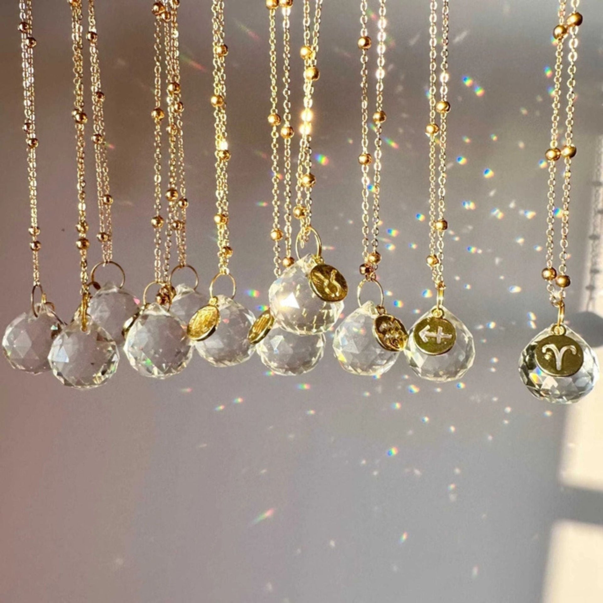 Zodiac Car Suncatcher Mirror Charm - Gold-Plated Crystal Pendant