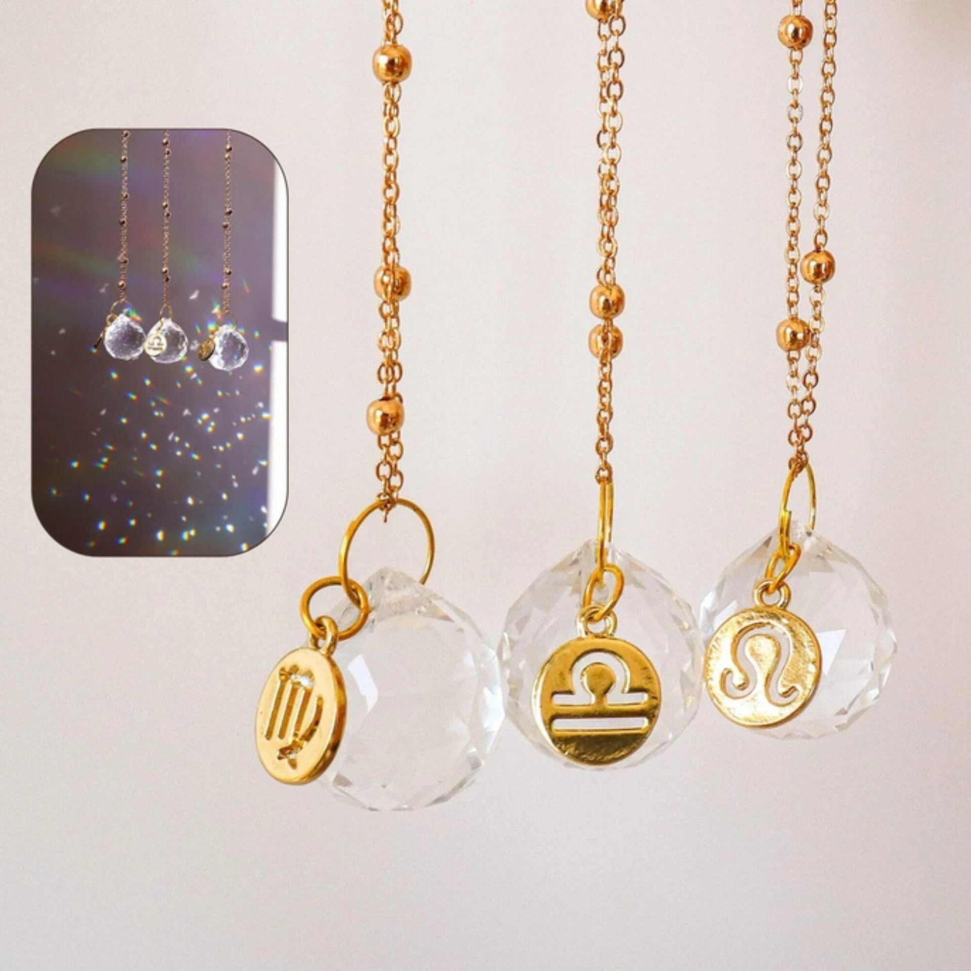 Zodiac Car Suncatcher Mirror Charm - Gold-Plated Crystal Pendant