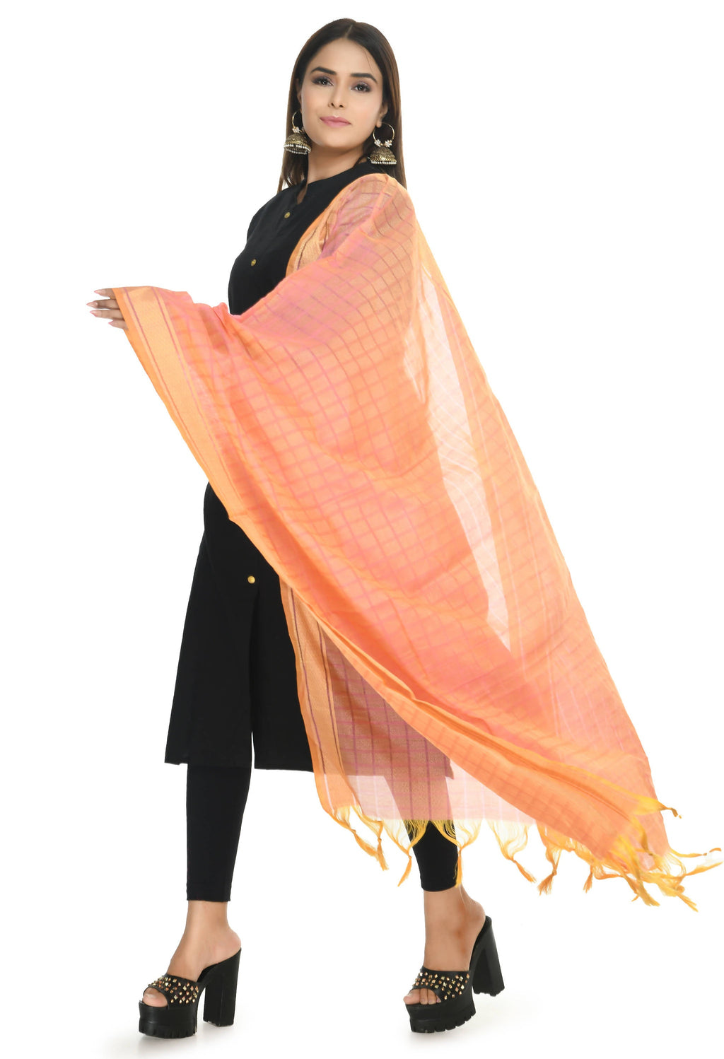 Soft peach colored handloom cotton dupatta