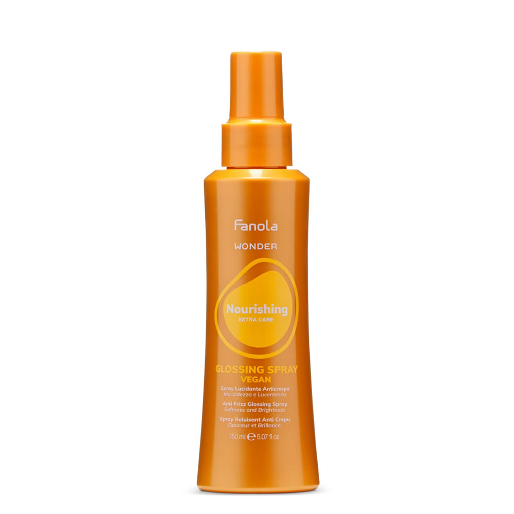 Fanola Wonder Nourishing Glossing Spray 5.1oz bottle for dry and frizzy hair