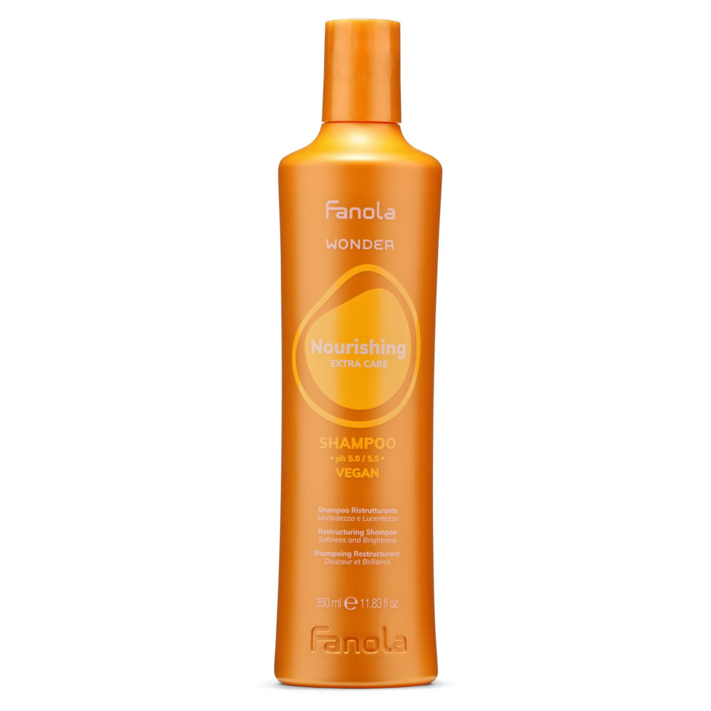 Bottle of Fanola Wonder Nourishing Shampoo 11.8oz for dry and damaged hair care