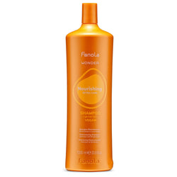 A 33.8oz bottle of Fanola Wonder Nourishing Shampoo for professional hair care.