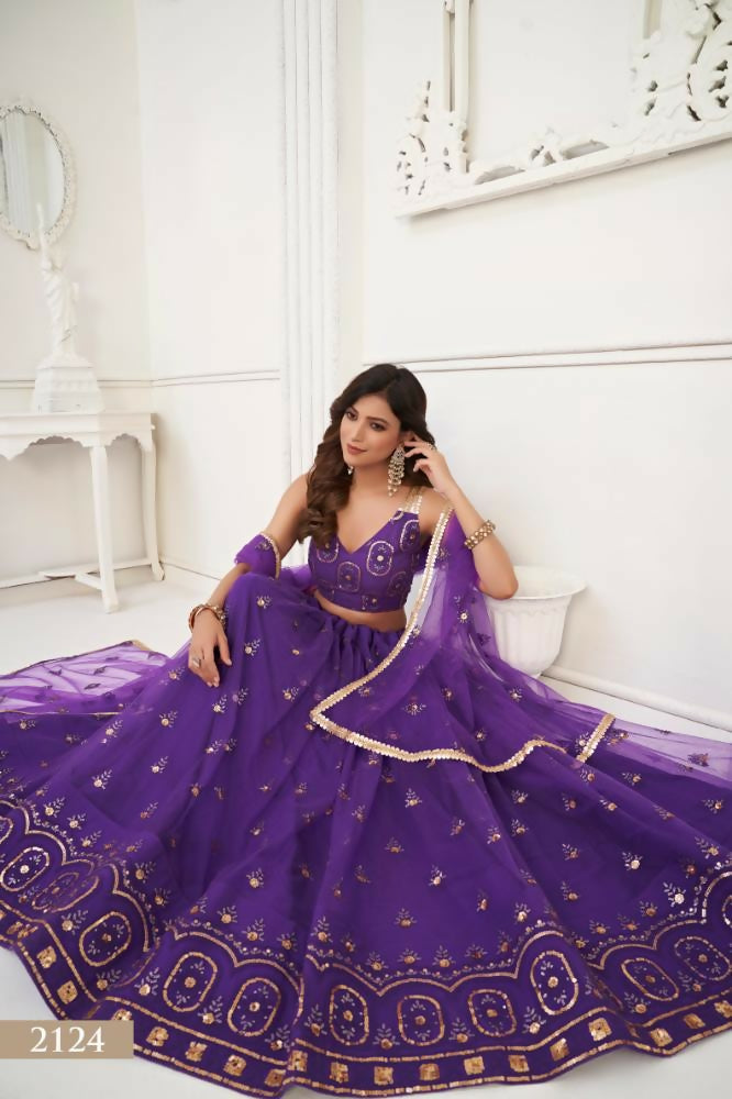 Purple Butterfly Net Lehenga Choli With Thread & Sequence Work