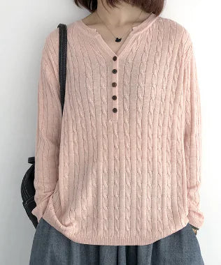 Women's Casual Button-Front Cable Knit Sweater Long Sleeve Top - Image 2