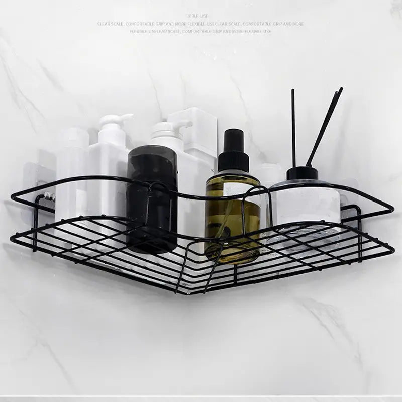 Triangular Wall-Mounted Storage Shelf with Hanging Basket